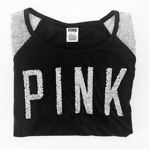 Victoria’s Secret PINK Crewneck Pullover Sweater Sequin Silver Black